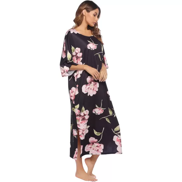 Ekouaer Womens Casual Maxi Long NightgownAflower Black