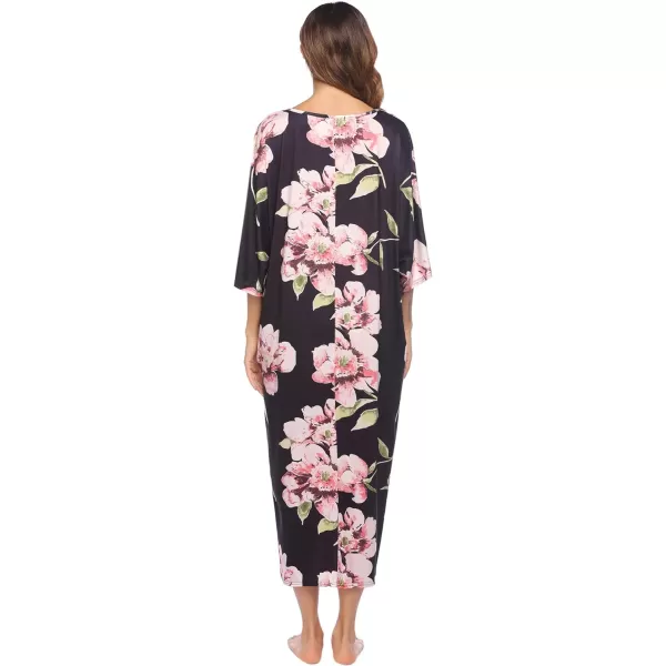 Ekouaer Womens Casual Maxi Long NightgownAflower Black