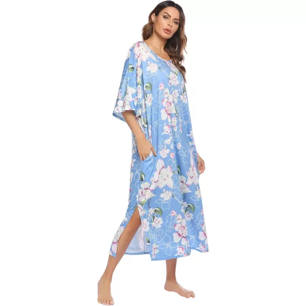 Ekouaer Womens Casual Maxi Long NightgownAflower Blue