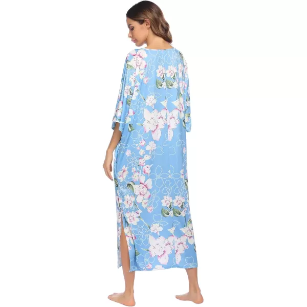 Ekouaer Womens Casual Maxi Long NightgownAflower Blue