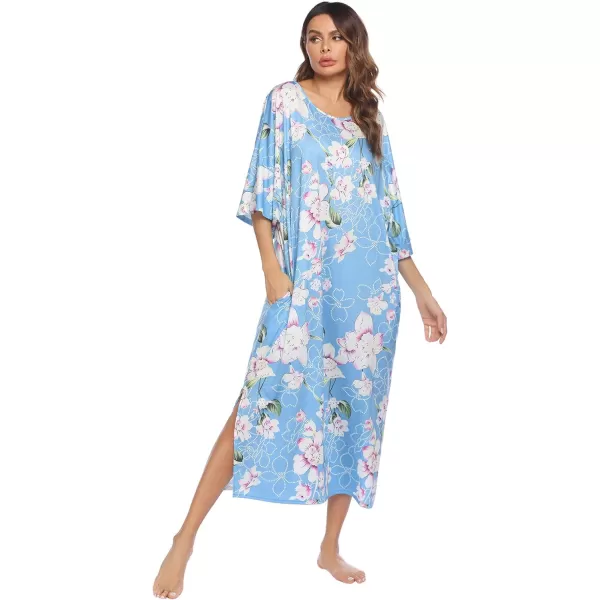 Ekouaer Womens Casual Maxi Long NightgownAflower Blue