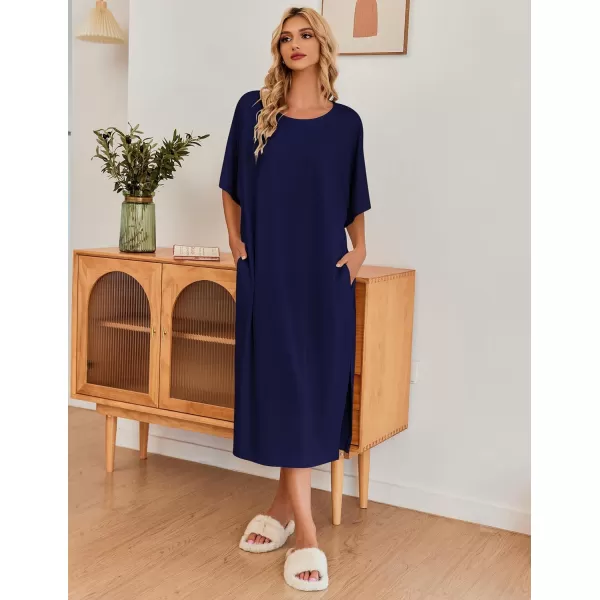 Ekouaer Womens Casual Maxi Long NightgownAnavy Blue
