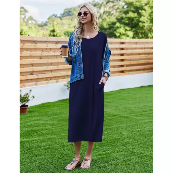 Ekouaer Womens Casual Maxi Long NightgownAnavy Blue