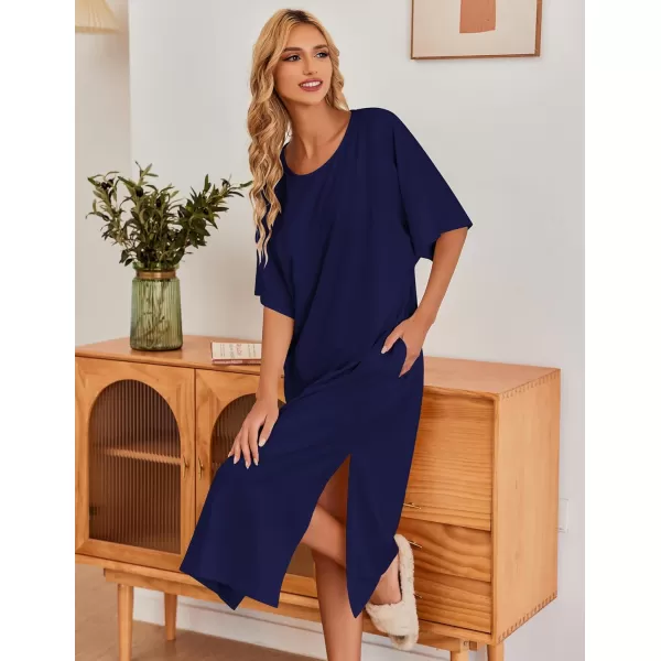 Ekouaer Womens Casual Maxi Long NightgownAnavy Blue