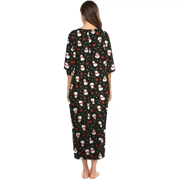 Ekouaer Womens Casual Maxi Long NightgownAzchristmas Black Snowman