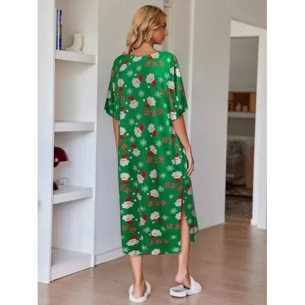 Ekouaer Womens Casual Maxi Long NightgownAzchristmas Green Snowman