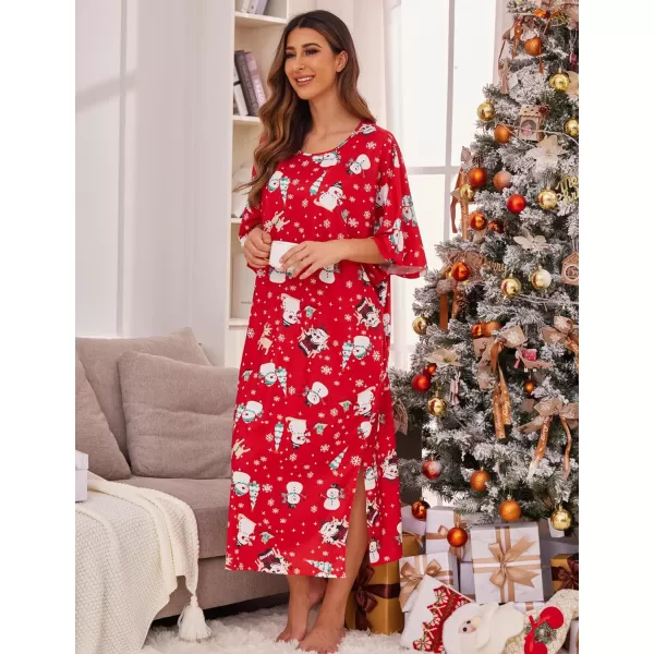 Ekouaer Womens Casual Maxi Long NightgownAzchristmas Red Snowman