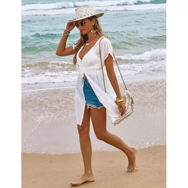 Ekouaer Womens Chiffon Sheer Cardigan Cover UpsA02white