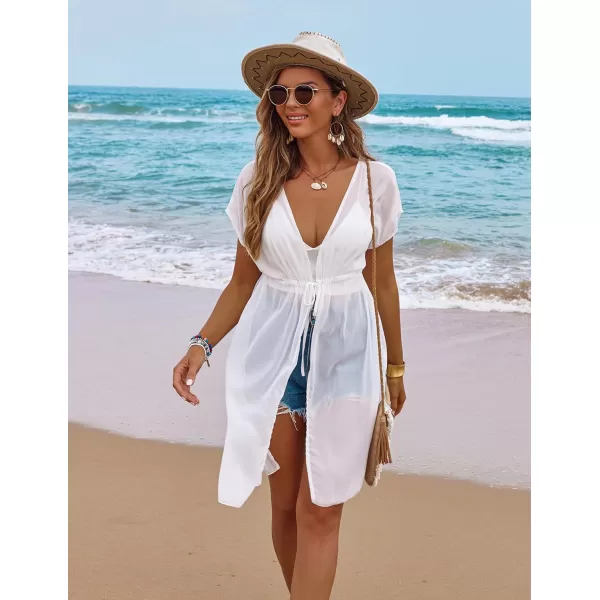 Ekouaer Womens Chiffon Sheer Cardigan Cover UpsA02white
