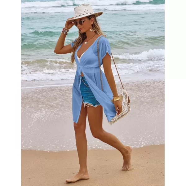 Ekouaer Womens Chiffon Sheer Cardigan Cover UpsA07light Blue
