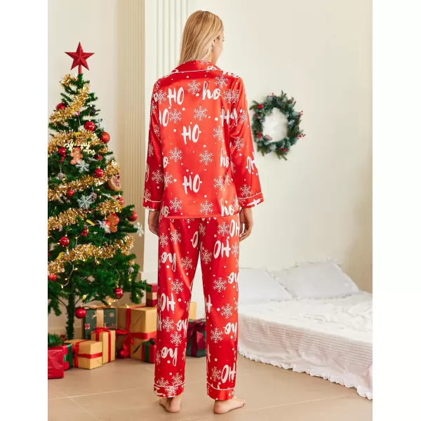 Ekouaer Womens Classic Button Down Long Satin Silk Pajama SetBred Chirstmas Pattern