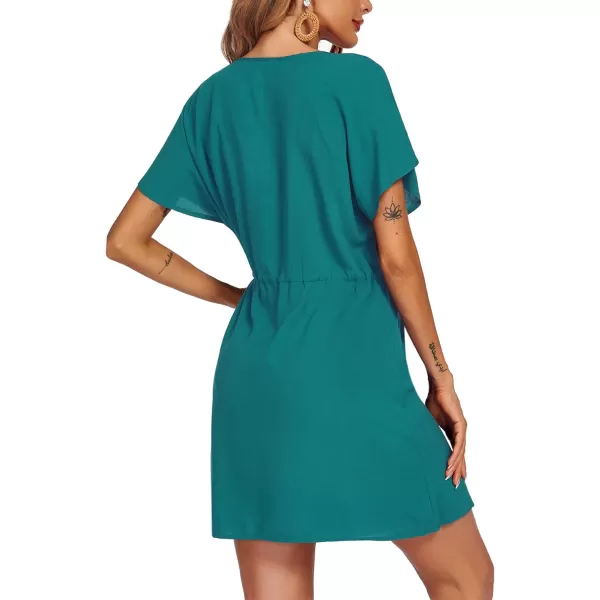 Ekouaer Womens Cover Up Short Sleeve Beachwear Coverups Loose VNeck Bikini Beach Tunic Top XS3XLAdarkcyan01