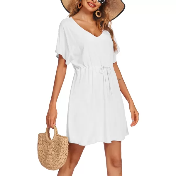 Ekouaer Womens Cover Up Short Sleeve Beachwear Coverups Loose VNeck Bikini Beach Tunic Top XS3XLAwhite01