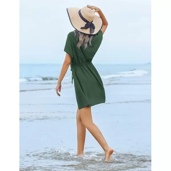 Ekouaer Womens Cover Up Short Sleeve Beachwear Coverups Loose VNeck Bikini Beach Tunic Top XS3XLBarmy Green201