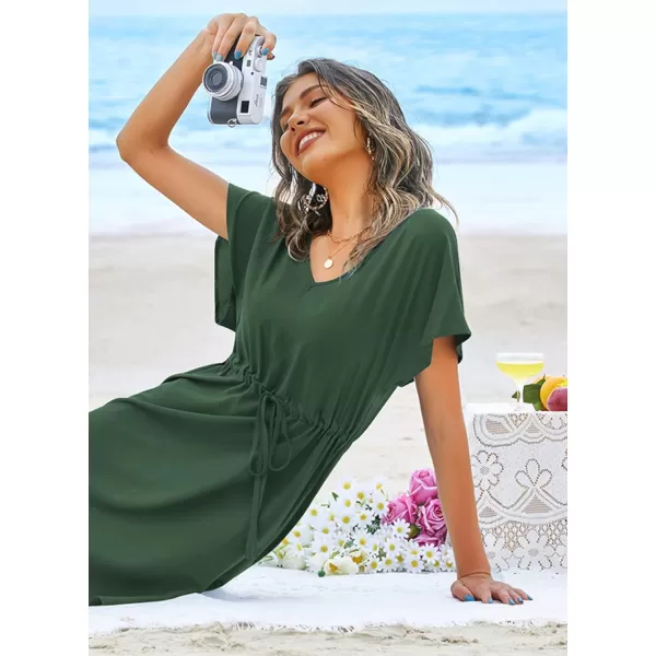 Ekouaer Womens Cover Up Short Sleeve Beachwear Coverups Loose VNeck Bikini Beach Tunic Top XS3XLBarmy Green201