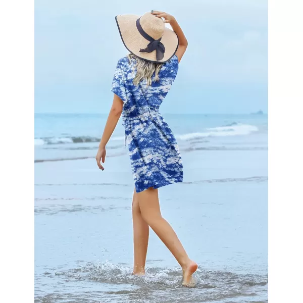Ekouaer Womens Cover Up Short Sleeve Beachwear Coverups Loose VNeck Bikini Beach Tunic Top XS3XLBlue Tie Dye01