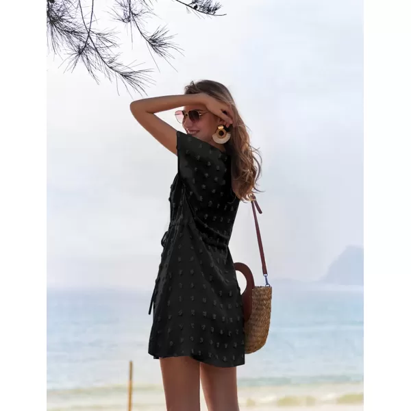 Ekouaer Womens Cover Up Short Sleeve Beachwear Coverups Loose VNeck Bikini Beach Tunic Top XS3XLCblackswiss Dot