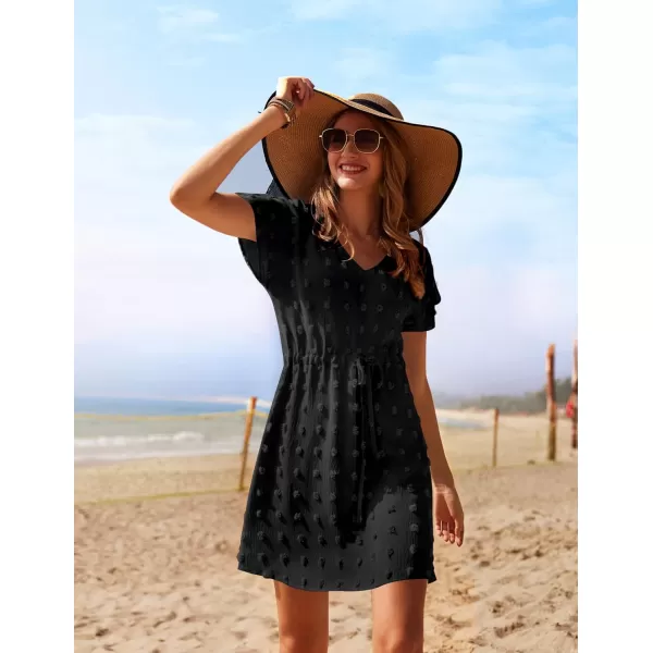 Ekouaer Womens Cover Up Short Sleeve Beachwear Coverups Loose VNeck Bikini Beach Tunic Top XS3XLCblackswiss Dot