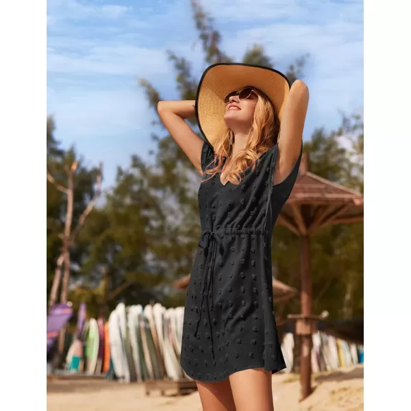 Ekouaer Womens Cover Up Short Sleeve Beachwear Coverups Loose VNeck Bikini Beach Tunic Top XS3XLCblackswiss Dot