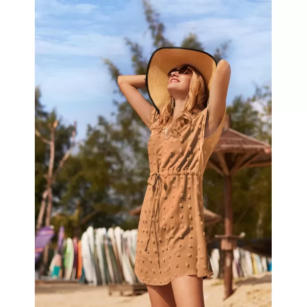 Ekouaer Womens Cover Up Short Sleeve Beachwear Coverups Loose VNeck Bikini Beach Tunic Top XS3XLCcamelswiss Dot