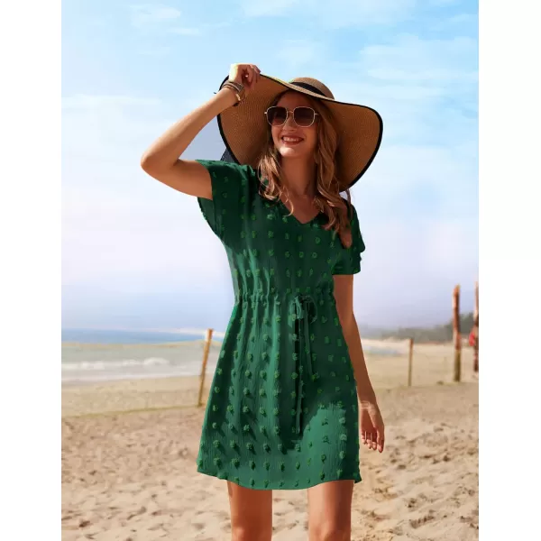 Ekouaer Womens Cover Up Short Sleeve Beachwear Coverups Loose VNeck Bikini Beach Tunic Top XS3XLCdark Greenswiss Dot