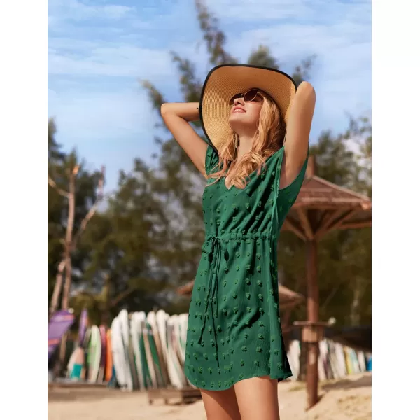 Ekouaer Womens Cover Up Short Sleeve Beachwear Coverups Loose VNeck Bikini Beach Tunic Top XS3XLCdark Greenswiss Dot
