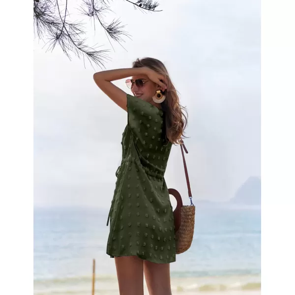 Ekouaer Womens Cover Up Short Sleeve Beachwear Coverups Loose VNeck Bikini Beach Tunic Top XS3XLCdeep Army Greenswiss Dot