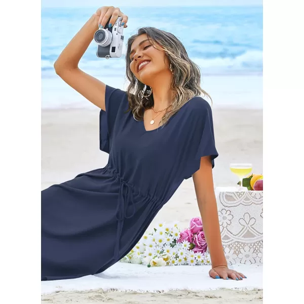 Ekouaer Womens Cover Up Short Sleeve Beachwear Coverups Loose VNeck Bikini Beach Tunic Top XS3XLNavy Blue201