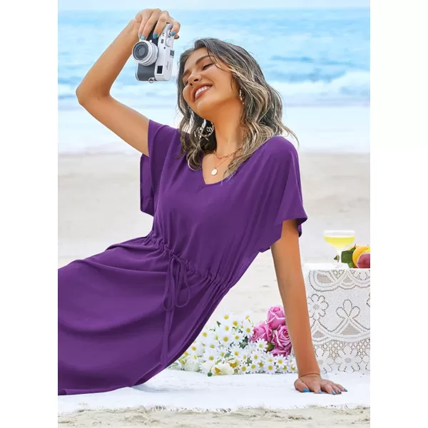 Ekouaer Womens Cover Up Short Sleeve Beachwear Coverups Loose VNeck Bikini Beach Tunic Top XS3XLPurple01