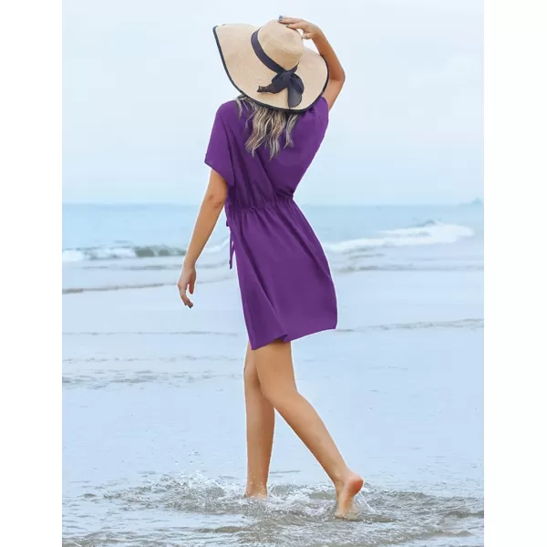 Ekouaer Womens Cover Up Short Sleeve Beachwear Coverups Loose VNeck Bikini Beach Tunic Top XS3XLPurple01