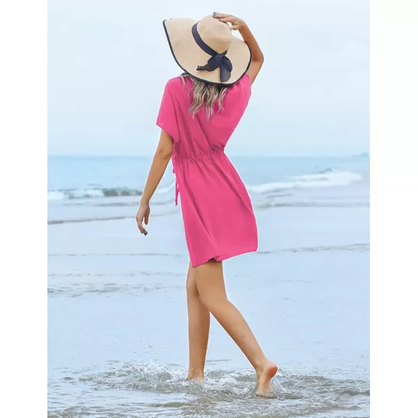 Ekouaer Womens Cover Up Short Sleeve Beachwear Coverups Loose VNeck Bikini Beach Tunic Top XS3XLRose201