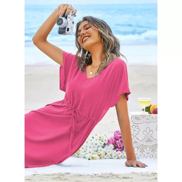 Ekouaer Womens Cover Up Short Sleeve Beachwear Coverups Loose VNeck Bikini Beach Tunic Top XS3XLRose201