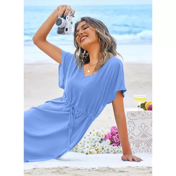 Ekouaer Womens Cover Up Short Sleeve Beachwear Coverups Loose VNeck Bikini Beach Tunic Top XS3XLSky Blue01