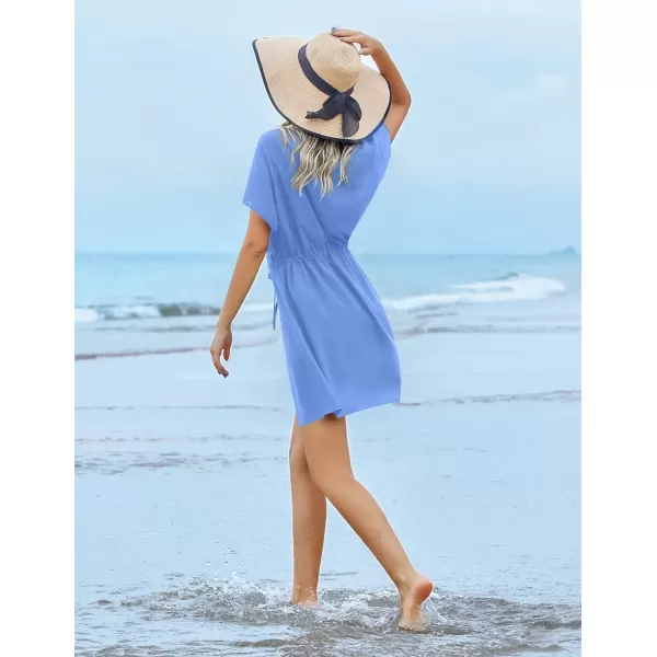 Ekouaer Womens Cover Up Short Sleeve Beachwear Coverups Loose VNeck Bikini Beach Tunic Top XS3XLSky Blue01