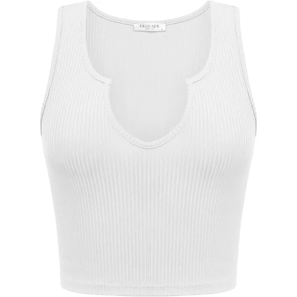 Ekouaer Womens Crop Tank Tops Sleeveless V Neck Workout Slim Fitted Crop TopWhite