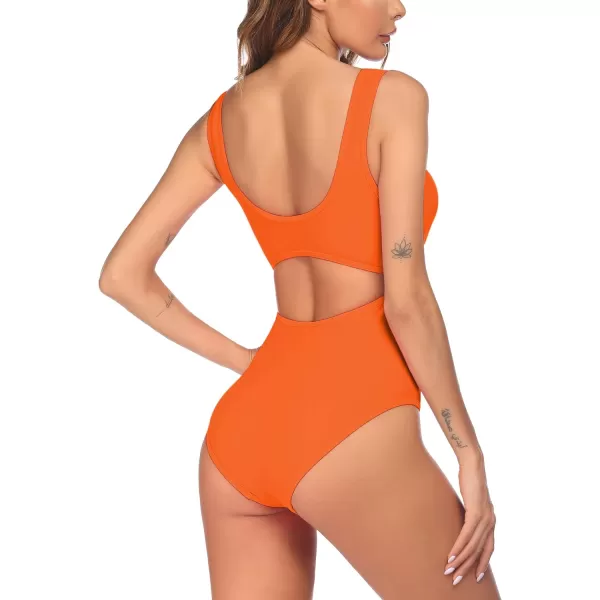 Ekouaer Womens Cutout One Piece Swimsuits Tribal Bathing Suits Monokini Hollow Out Keyhole Swimwear3 Orange