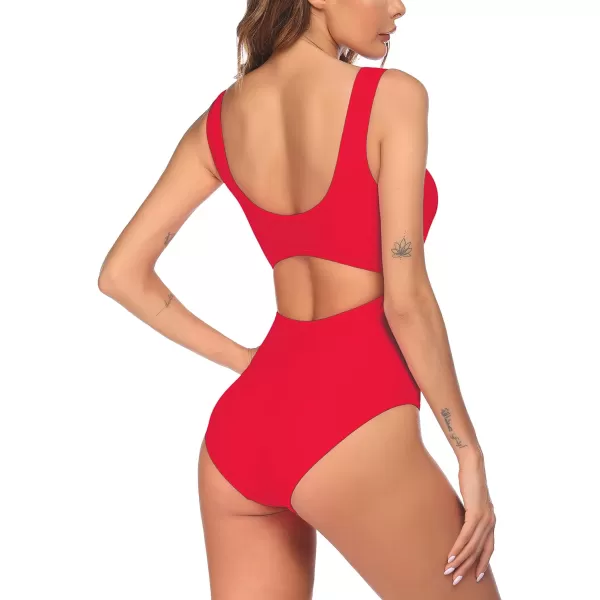 Ekouaer Womens Cutout One Piece Swimsuits Tribal Bathing Suits Monokini Hollow Out Keyhole SwimwearRed