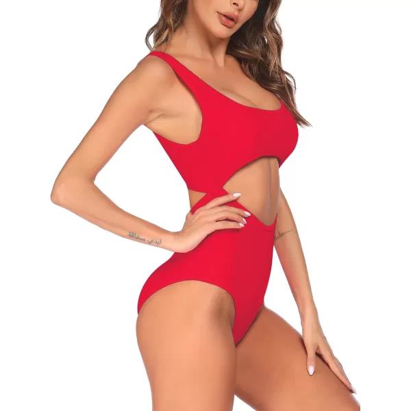 Ekouaer Womens Cutout One Piece Swimsuits Tribal Bathing Suits Monokini Hollow Out Keyhole SwimwearRed