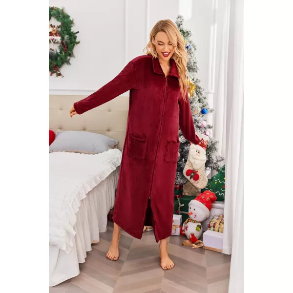 Ekouaer Womens Flannel Robe Zipper Front Robes Full Length BathrobeSXXLAdark Red