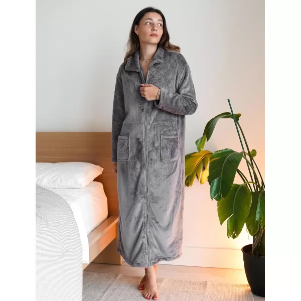 Ekouaer Womens Flannel Robe Zipper Front Robes Full Length BathrobeSXXLAgrey