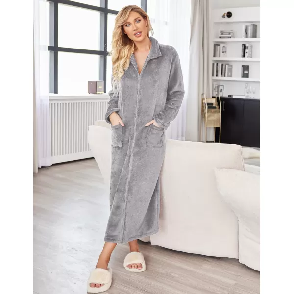 Ekouaer Womens Flannel Robe Zipper Front Robes Full Length BathrobeSXXLAgrey