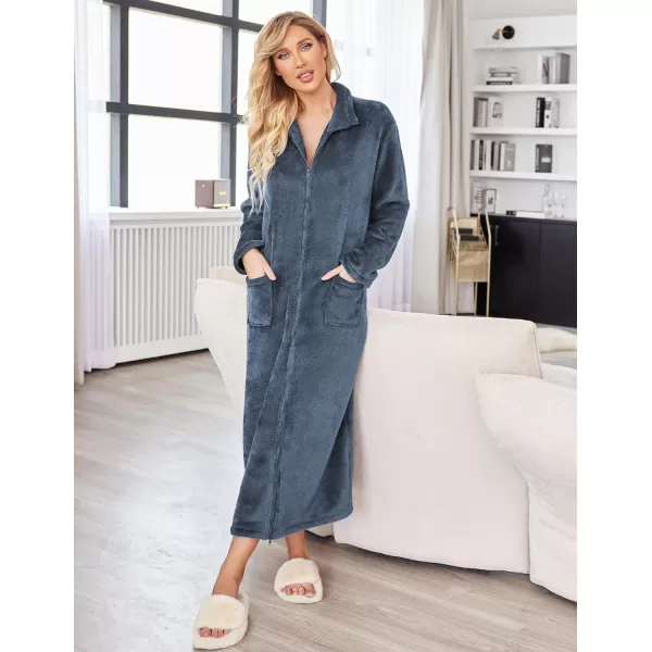 Ekouaer Womens Flannel Robe Zipper Front Robes Full Length BathrobeSXXLBgrey