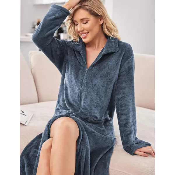 Ekouaer Womens Flannel Robe Zipper Front Robes Full Length BathrobeSXXLBgrey