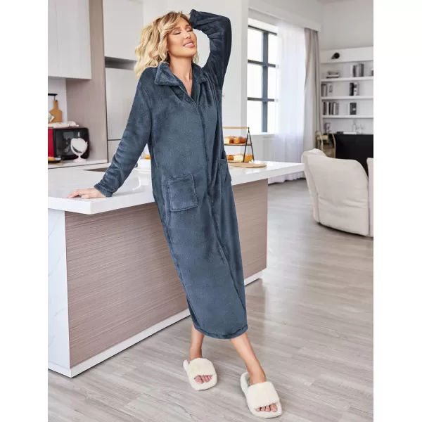 Ekouaer Womens Flannel Robe Zipper Front Robes Full Length BathrobeSXXLBgrey