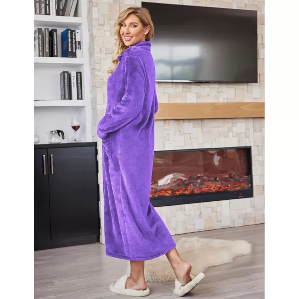 Ekouaer Womens Flannel Robe Zipper Front Robes Full Length BathrobeSXXLBpurple