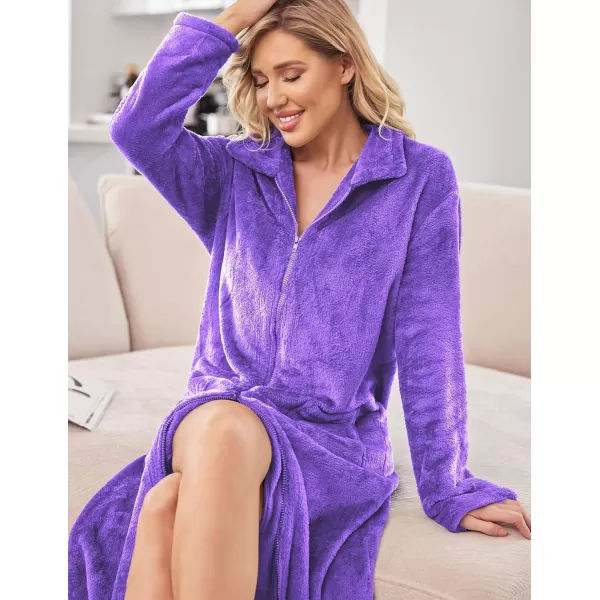 Ekouaer Womens Flannel Robe Zipper Front Robes Full Length BathrobeSXXLBpurple