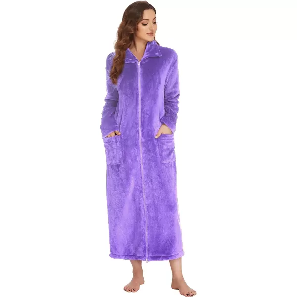 Ekouaer Womens Flannel Robe Zipper Front Robes Full Length BathrobeSXXLBpurple