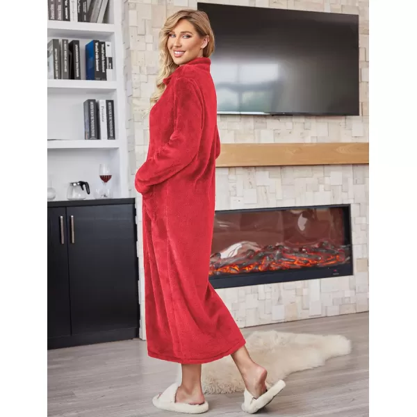 Ekouaer Womens Flannel Robe Zipper Front Robes Full Length BathrobeSXXLRed