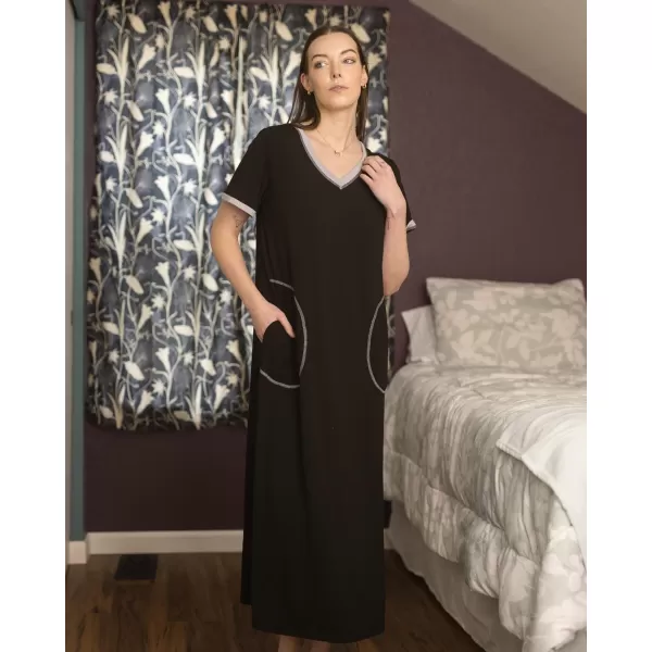 Ekouaer Womens Full Length Short Sleeve NightgownAblack