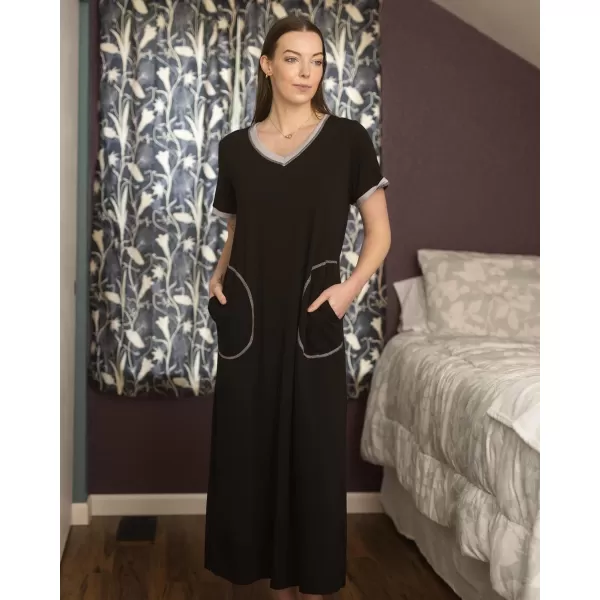 Ekouaer Womens Full Length Short Sleeve NightgownAblack